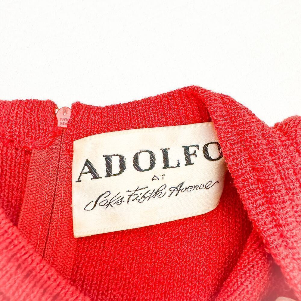 Adolfo Red Vintage Long Sleeve Modest Wool Dress Gold Buttons Size 8 - Picture 3 of 6